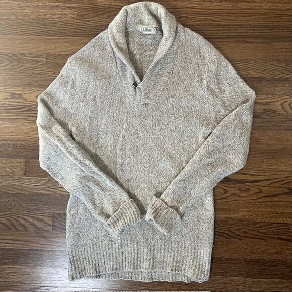 VTG LL Bean Shawl Collar Wool Sweater Mens M Tan Beige Toggle Closure USA Made - Picture 1 of 7